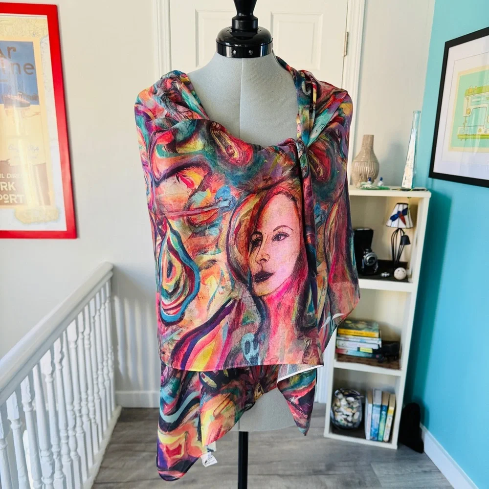 NEW without TAGS Elegant Colorful Wrap with print of Beep, Beep by John Sebelius